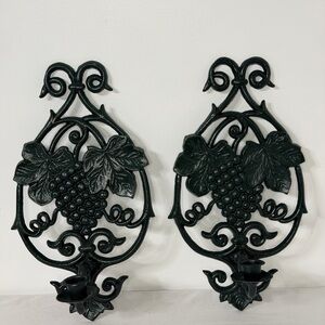 Vintage Cast Iron Grapevine Wall Candle Sconces Pair